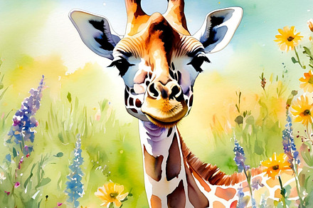 Cartoon giraffe with flowers image, an Animal Photo by ComfortQ