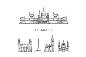 Budapest, Hungary, architecture line, an Illustration by Tettygreen