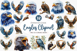 Watercolor Eagles Clipart, an Illustration by SinaCreation