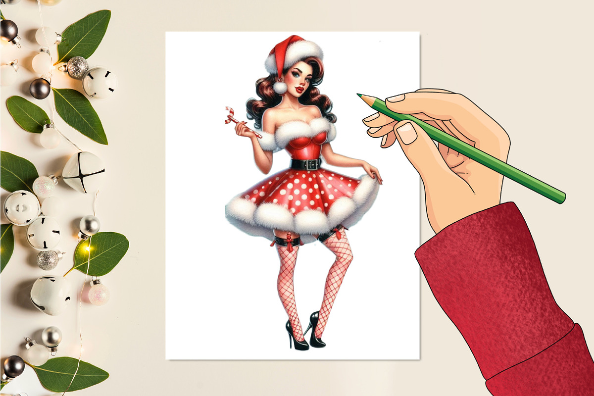 Christmas Pin-Up Girl Clipart Bundle, a Seasonal Illustration by Craft Nest (Photo 2 of 5)