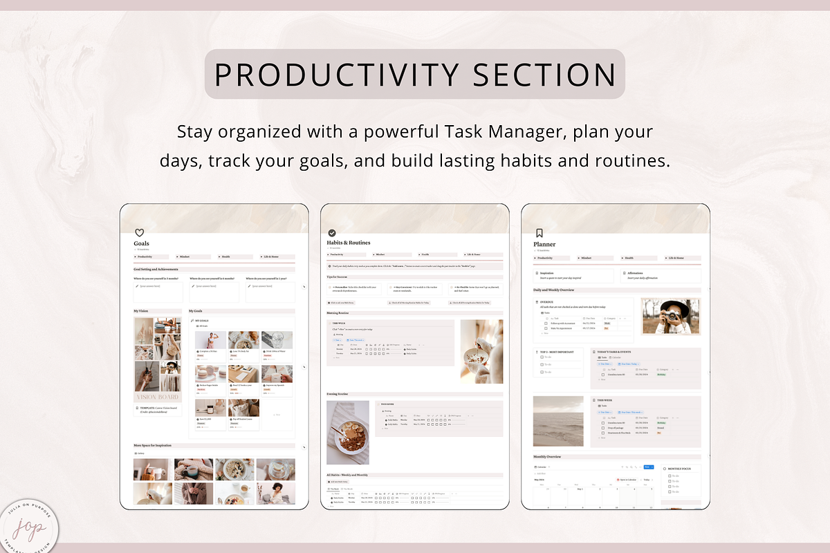Notion PLR Template Life Planner, a Templates & Theme by Julia On Purpose (Photo 3 of 10)
