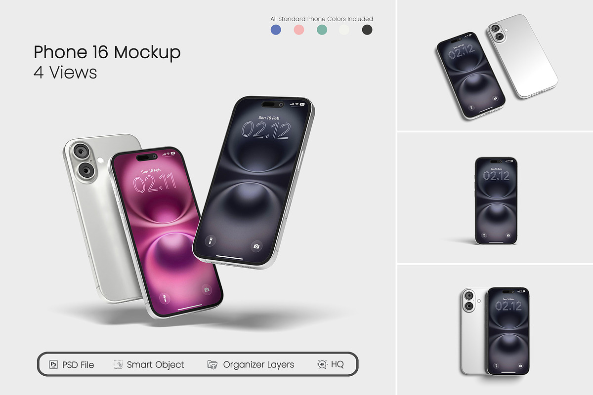 iPhone 16 Mockup, an iPhone Mockup by seramoe (Photo 1 of 6)