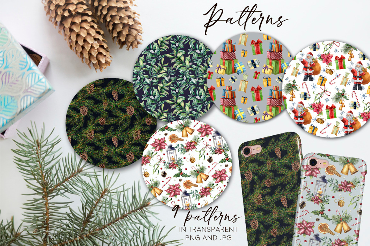 Elegant Christmas Watercolor clipart, a Seasonal Illustration by Yuliya Derbisheva (Photo 10 of 13)