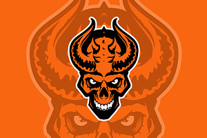 Set of demons skull with horns.