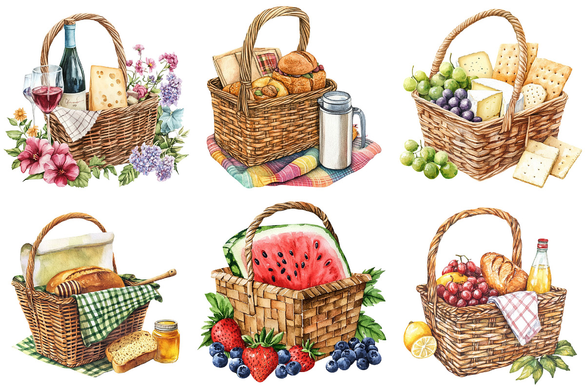 Summer Picnic Basket Clipart Bundle, an Illustration by Pixels.Craft (Photo 5 of 10)