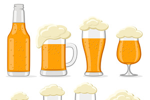 Set of beer glasses and bottle on a, an Illustration by innakreativ