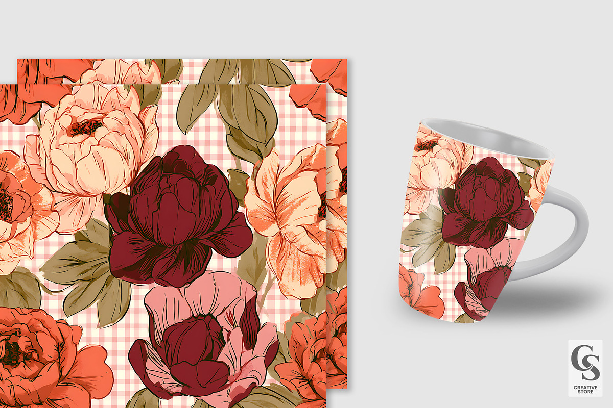 Retro Bold Peonies Seamless Pattern, a Pattern Graphic by Creative Store (Photo 3 of 5)
