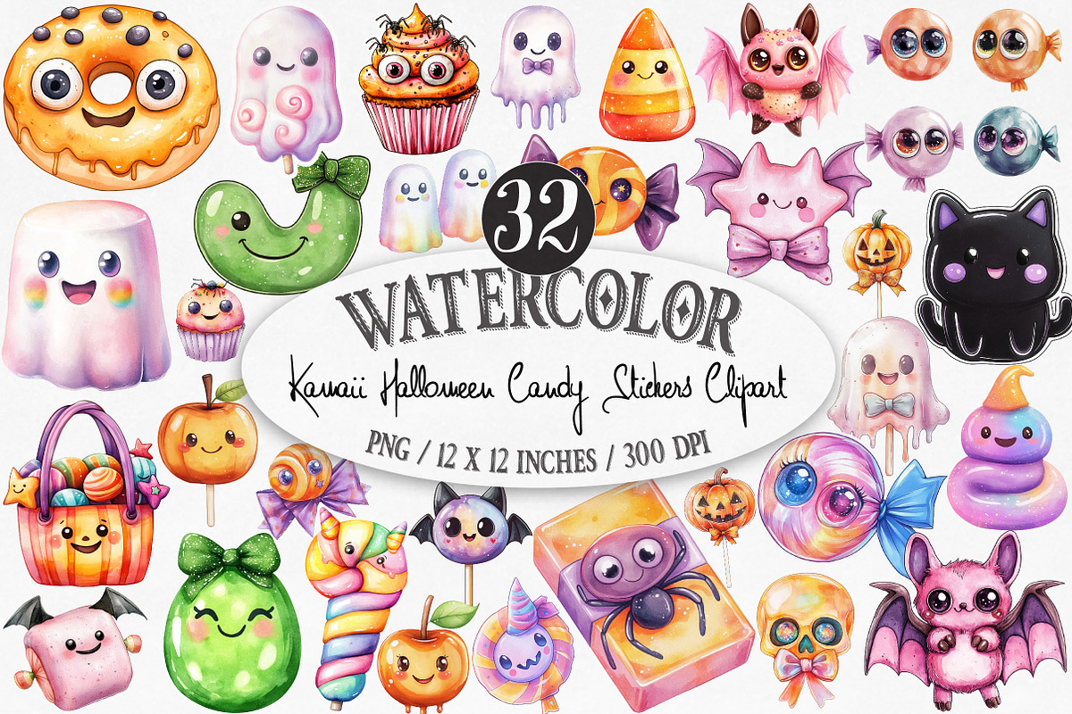 Kawaii Halloween Candy Stickers PNG, an Illustration by Designking (Photo 1 of 4)