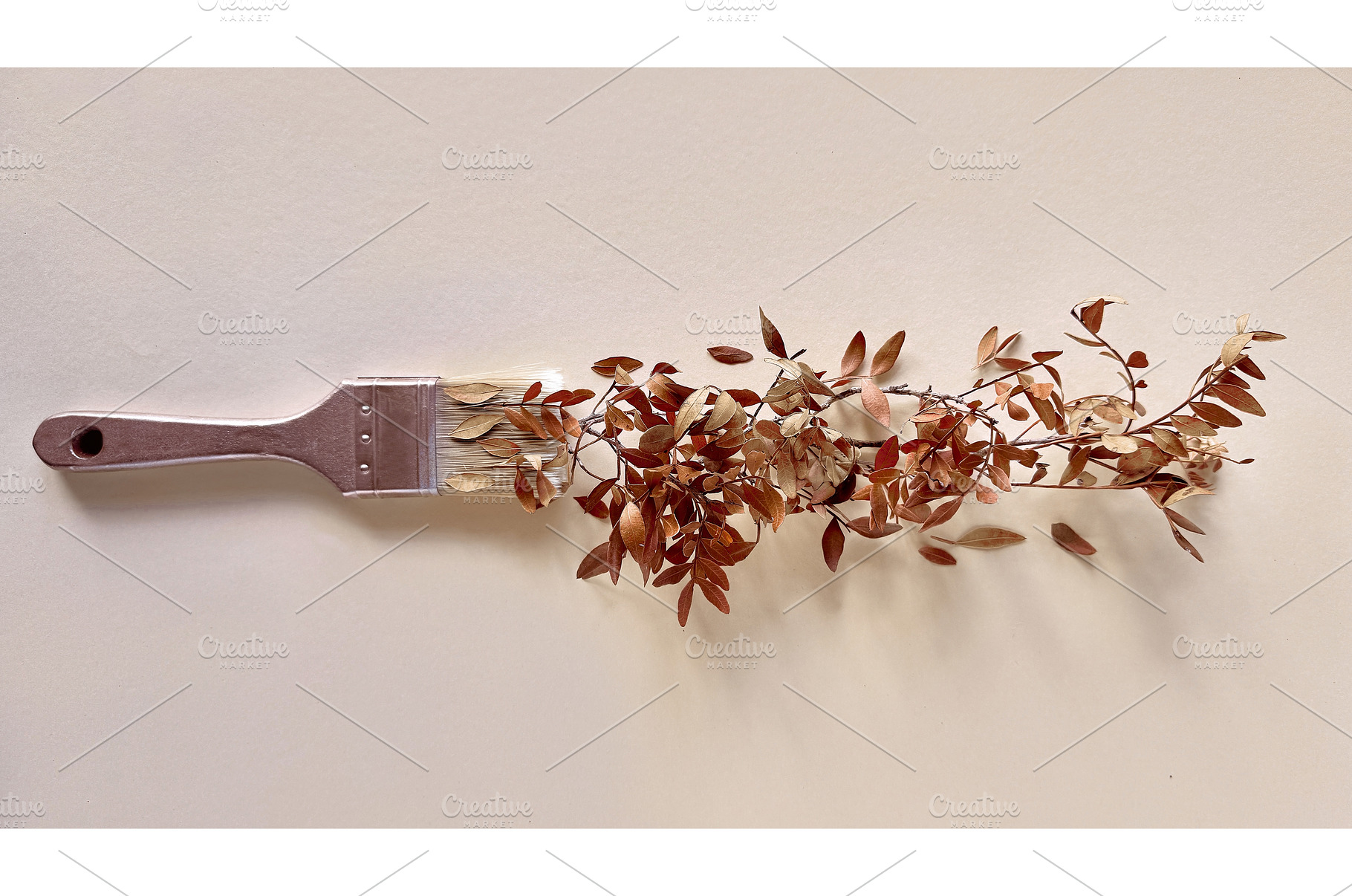 Paintbrush with dried autumn leaves, a Photo by tilialucida