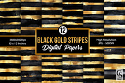 Black Gold Watercolor Stripe Pattern, a Pattern Graphic by Creative Store (Thumbnail 1 of 4)