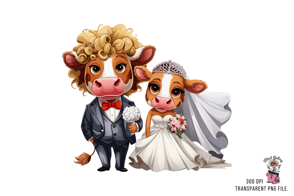 Cow Wedding Couple PNG Bundle, a Graphic by Clipart Bloom (Photo 3 of 15)