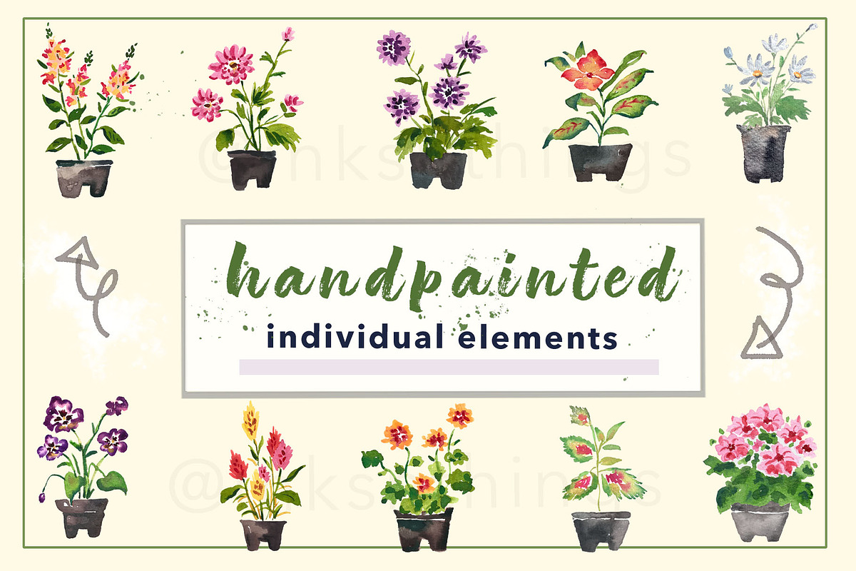 Watercolor Garden Pot Plants, an Illustration by Inksnthings (Photo 3 of 6)