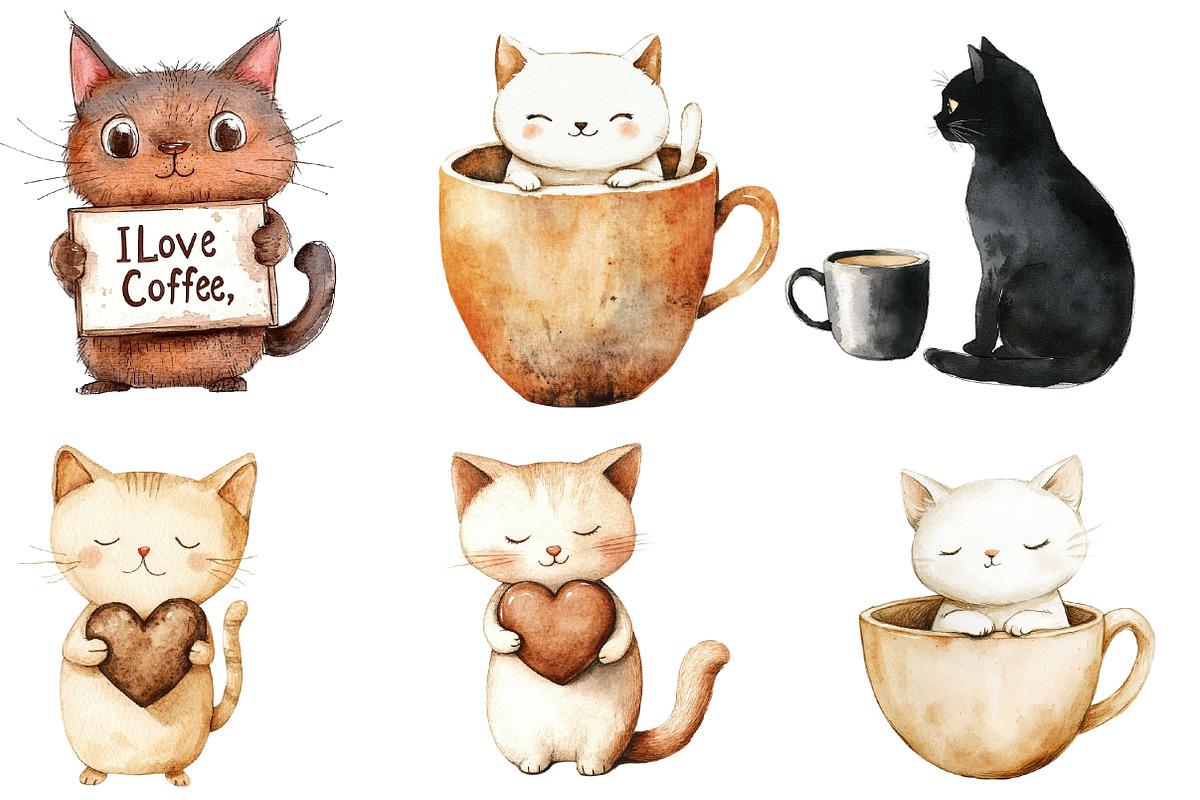 Cat Silhouette Love Coffee Clipart, an Illustration by Designworld (Photo 5 of 6)