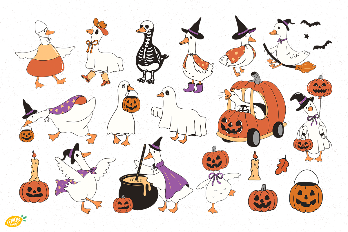 Retro Halloween Goose PNG Clipart, a Seasonal Illustration by LemonDesign (Photo 2 of 5)