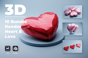 10 Bundle 3D Render Heart And Love