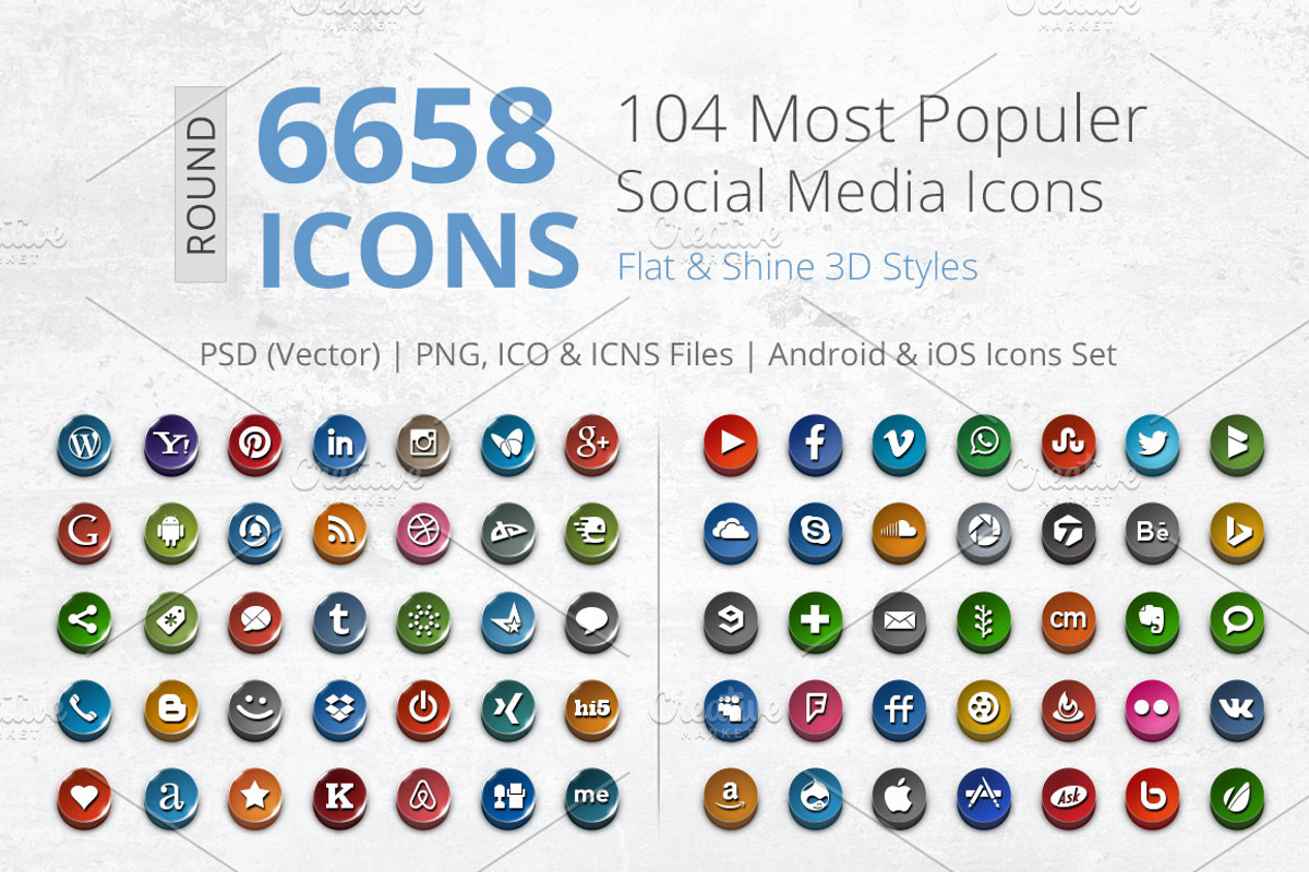 3D Social Media Pack [Round], an Icon by ArtFusion (Photo 1 of 3)