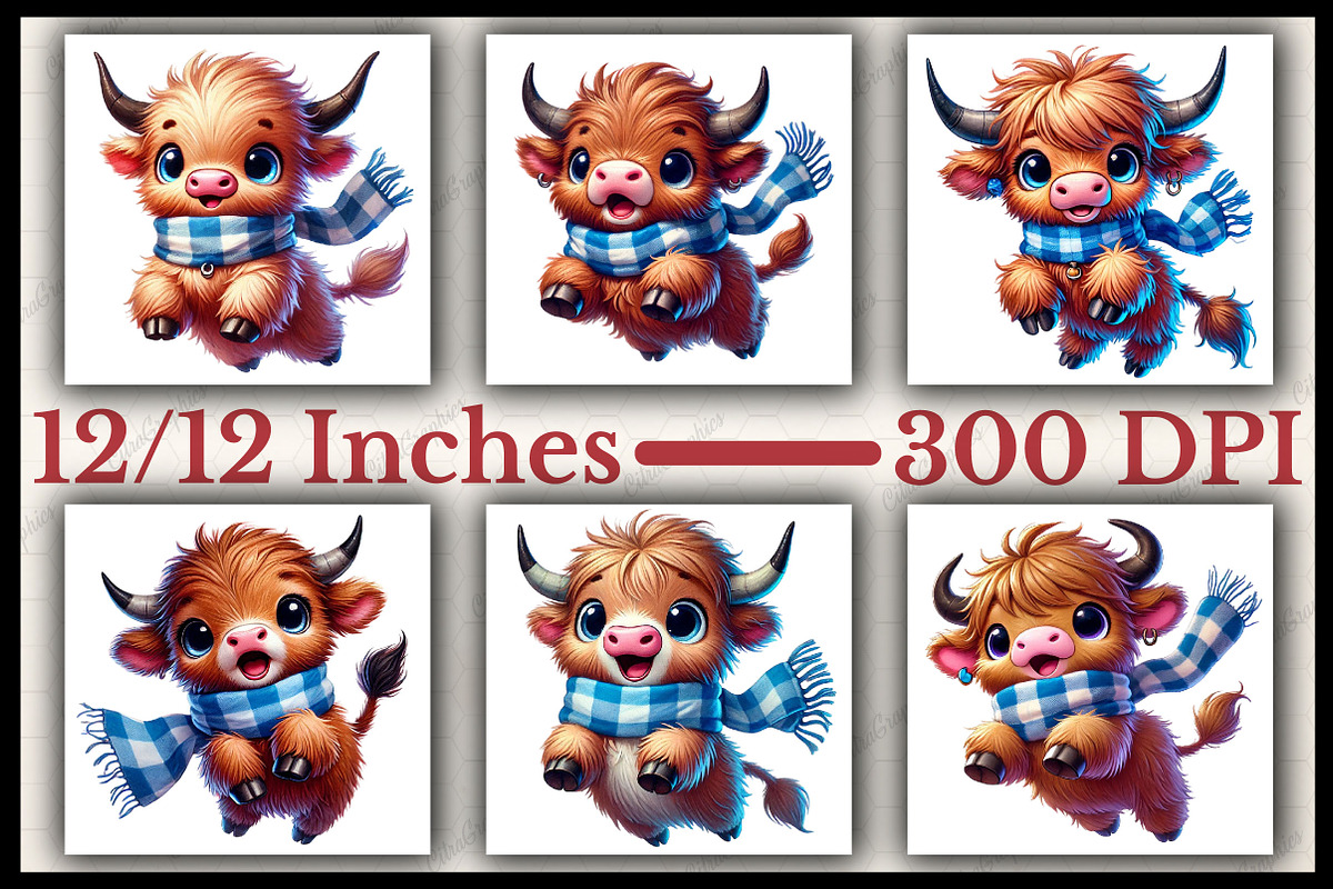 Funny Highland Cow Clipart, an Illustration by CitraGraphics (Photo 2 of 6)