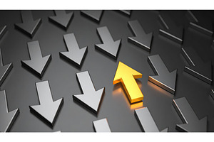 A golden arrow pointing upward amid, a Business Photo by Igor Tichonow