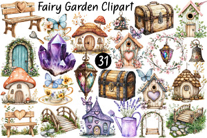 Watercolor Fairy Garden Clipart, a Seasonal Illustration by CitraGraphics