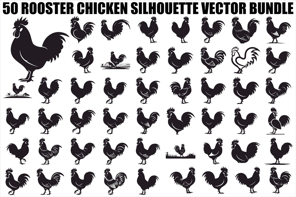Rooster Chicken Silhouette Vector Bu, an Illustration by Designs_River (Photo 1 of 51)