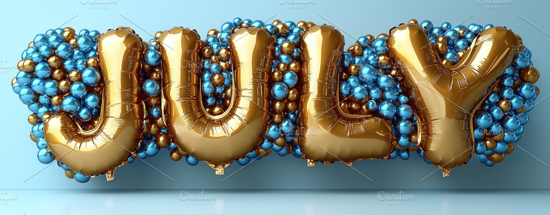 JULY spelled with shiny gold balloon letters surrounded by clu, a Nature Photo by José Manuel Gelpi