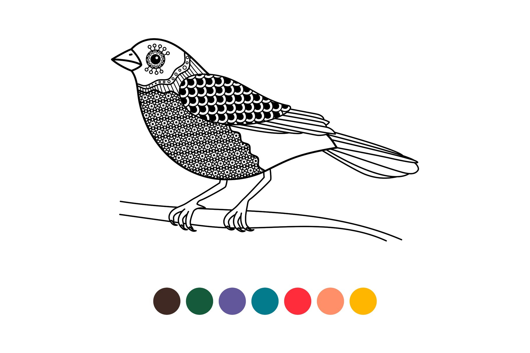 Black Line Doodle Bird Coloring Page by StockSmartStart  Creative Market