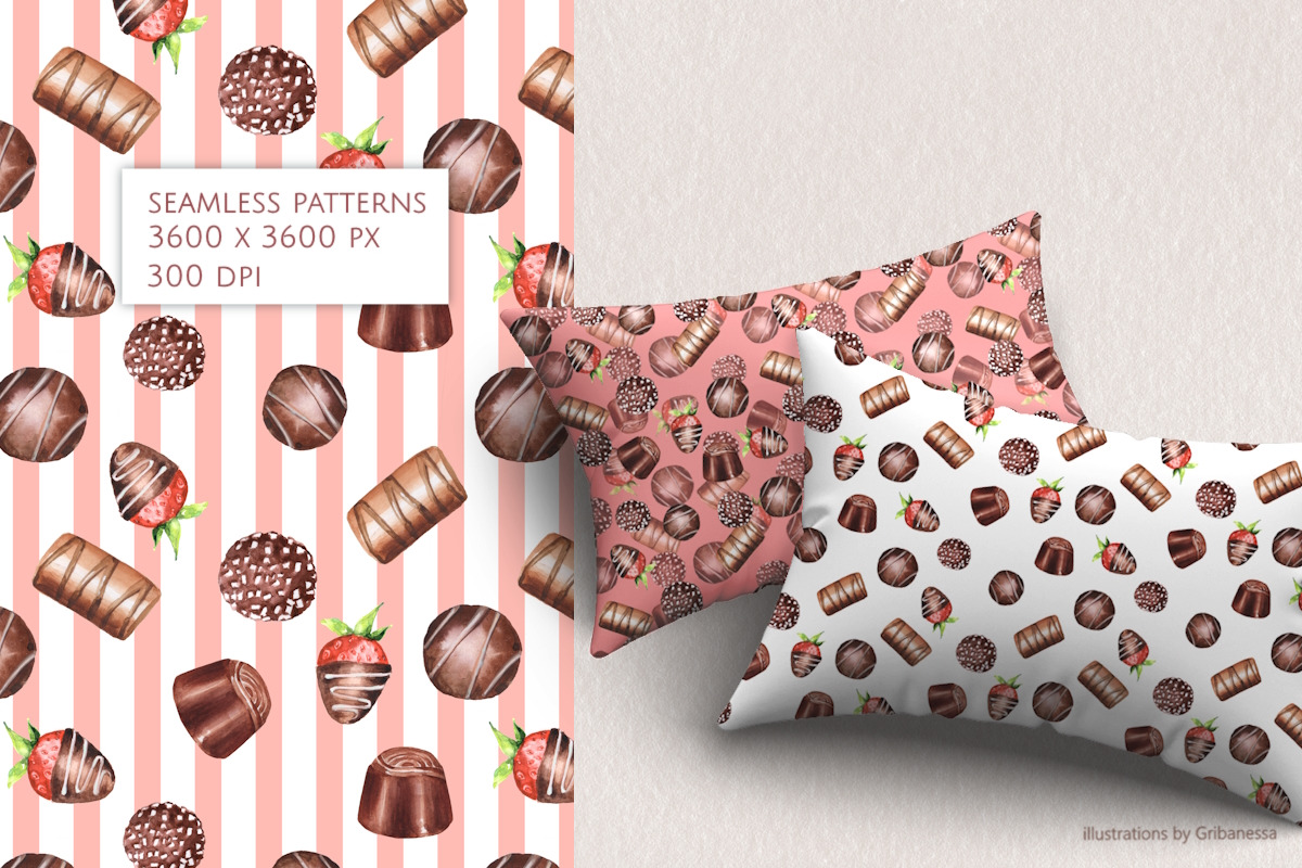 Watercolor Chocolate Patterns set, a Pattern Graphic by Gribanessa (Photo 4 of 4)