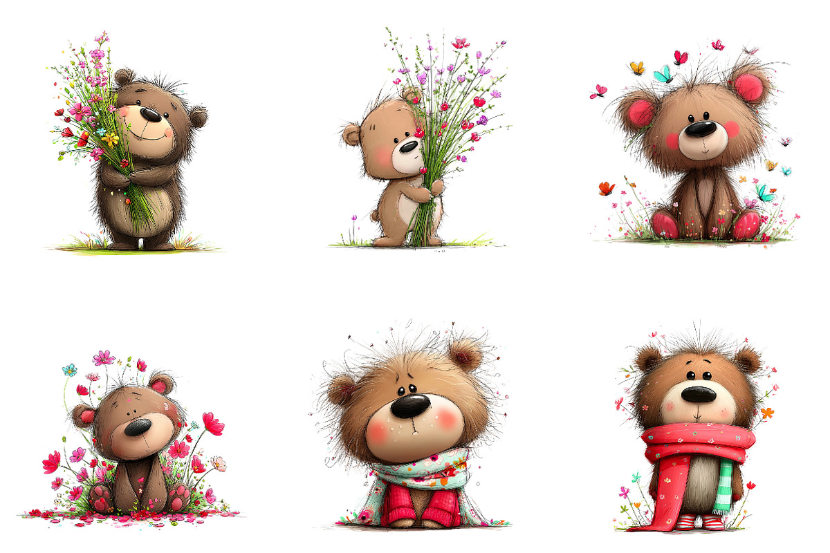 Whimsical Spring Teddy Bear Clipart, an Illustration by CreationArt (Photo 4 of 7)