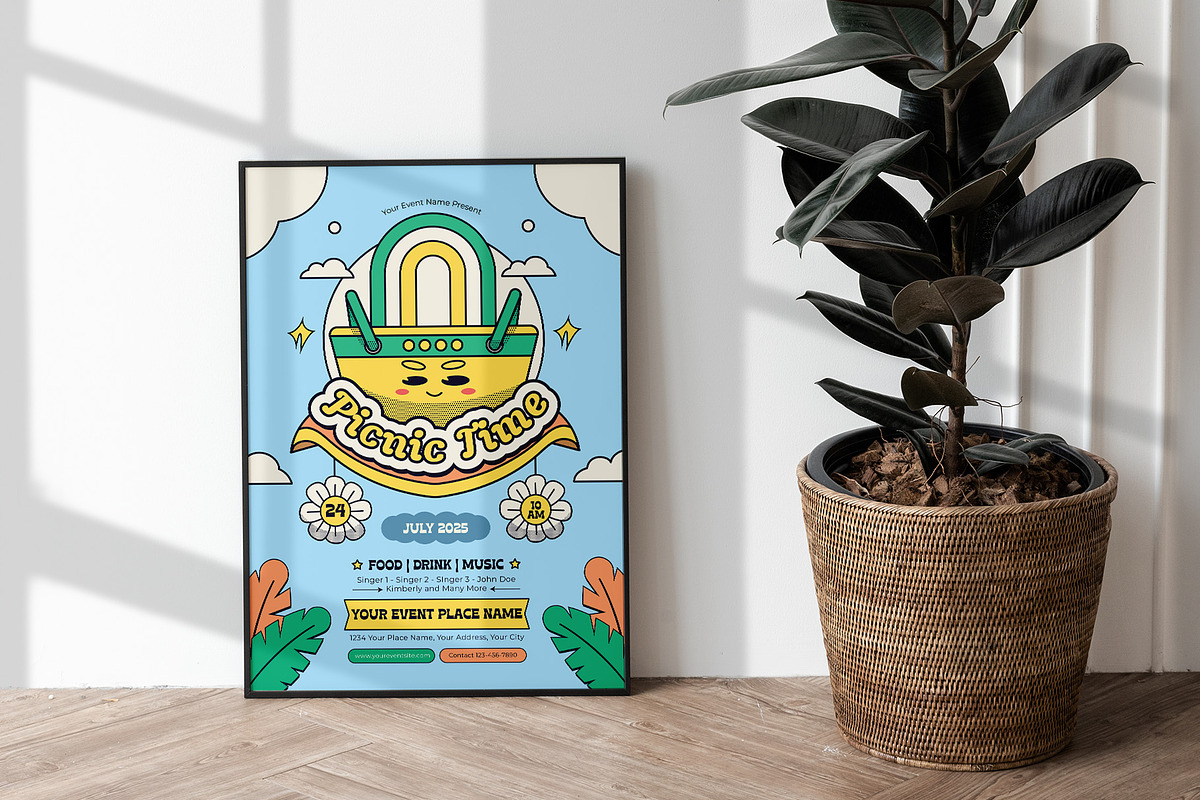 Retro Picnic Time Flyer Template, a Flyer Template by Tiptop Graphic (Photo 2 of 5)