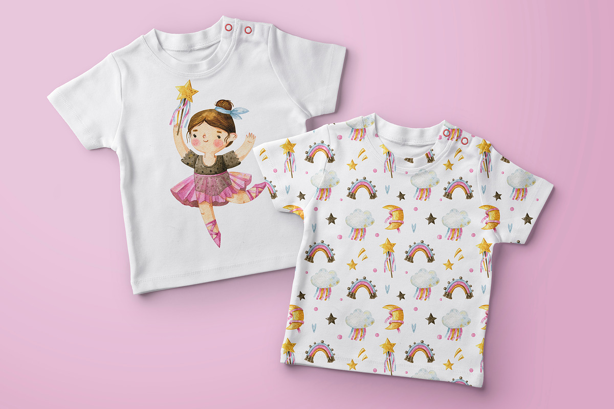 Watercolor cute ballerina. Girl set., an Illustration by babenkoirusa (Photo 10 of 10)