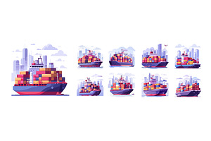 Sea logistics cartoon vector set, a Transportation Illustration by Onyx