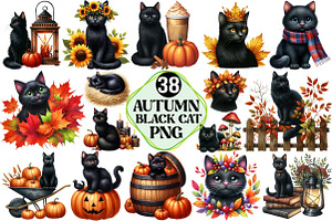 Autumn Black Cat Clipart, an Illustration by Pixels.Craft