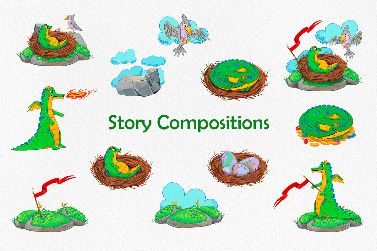 Dragon & Friends Watercolor Clipart, an Illustration by Nastya Che (Photo 4 of 10)