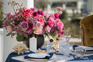 Table setting at a luxury wedding featuring wedding, table, and setting