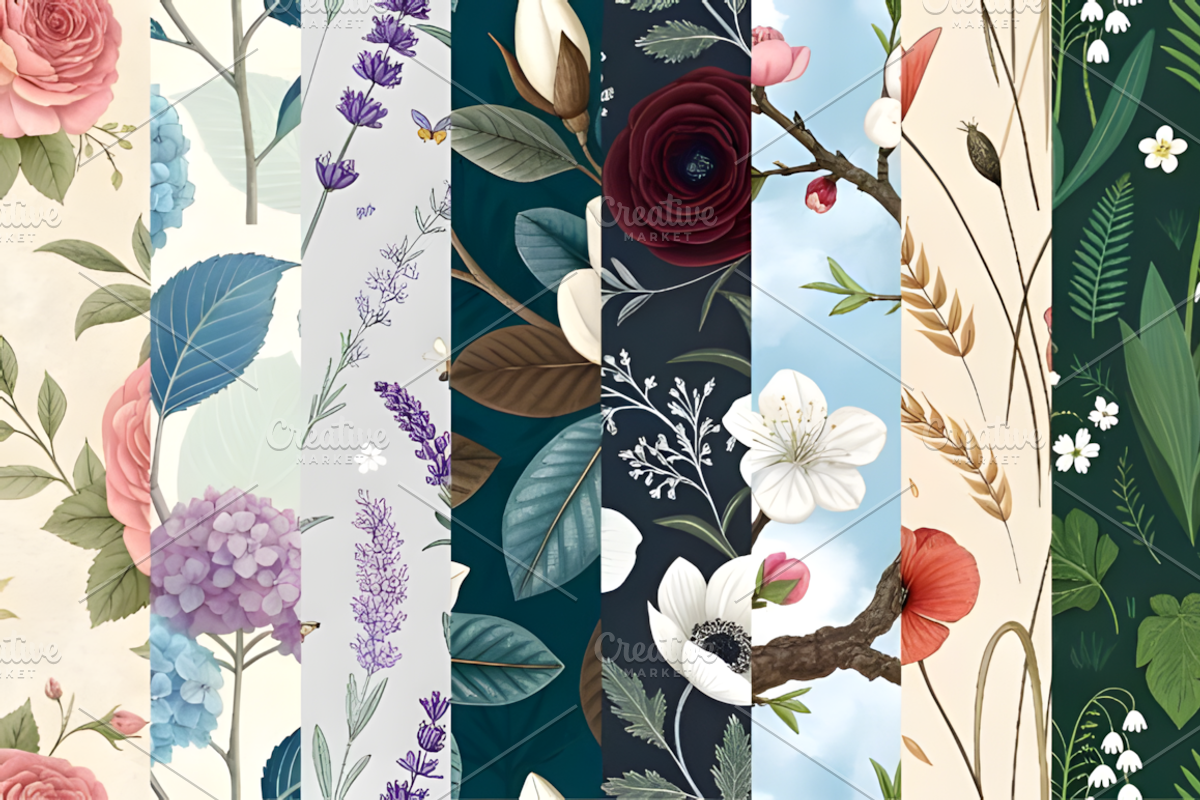 Vintage Seamless Floral Pattern Set, a Pattern Graphic by Design Station (Photo 2 of 3)
