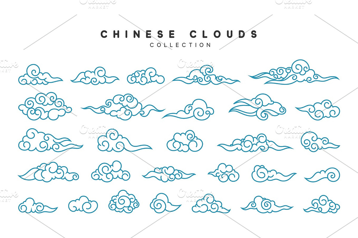 Collection of blue clouds in Chinese style, a Decorative Illustration by Modern vector