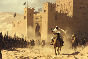 Ancient Arab soldier leading a troop, a Photo by Pavel_design