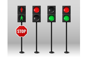 3D street traffic lights set, a Transportation Illustration by art PVP - market