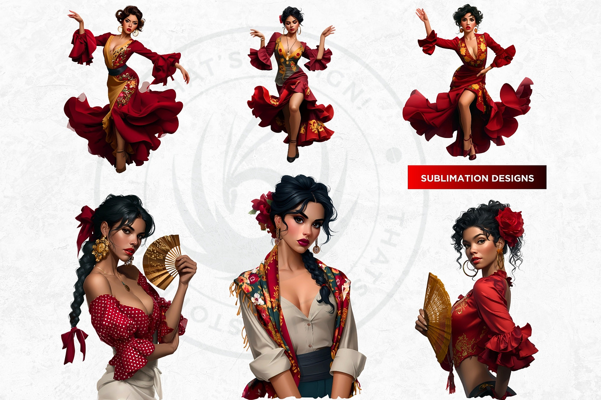 Flamenco dancer spanish woman Set, a Person Illustration by ThatsDesignArt (Photo 9 of 10)
