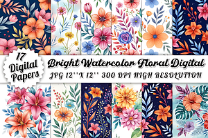 Bright Watercolor Floral Digital, a Pattern Graphic by Coco Bloom