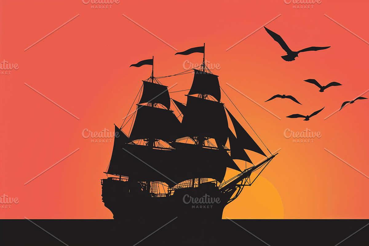 Gliding tall sailing ship, an Illustration by wavebreak