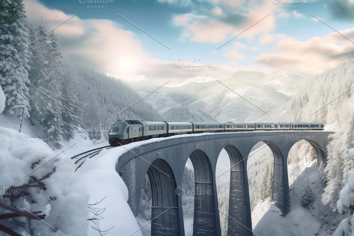 Train moves on railroad bridge, an Illustration by Lopatin Photo ...