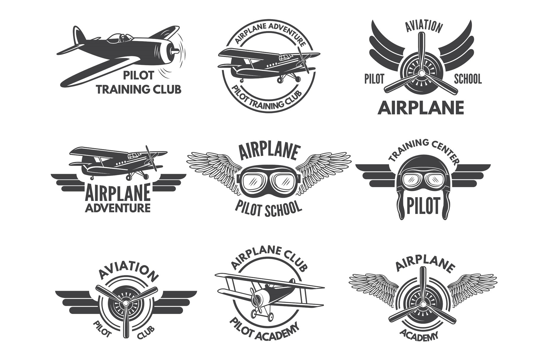 Labels design template with pictures of airplanes, a Background Graphic ...