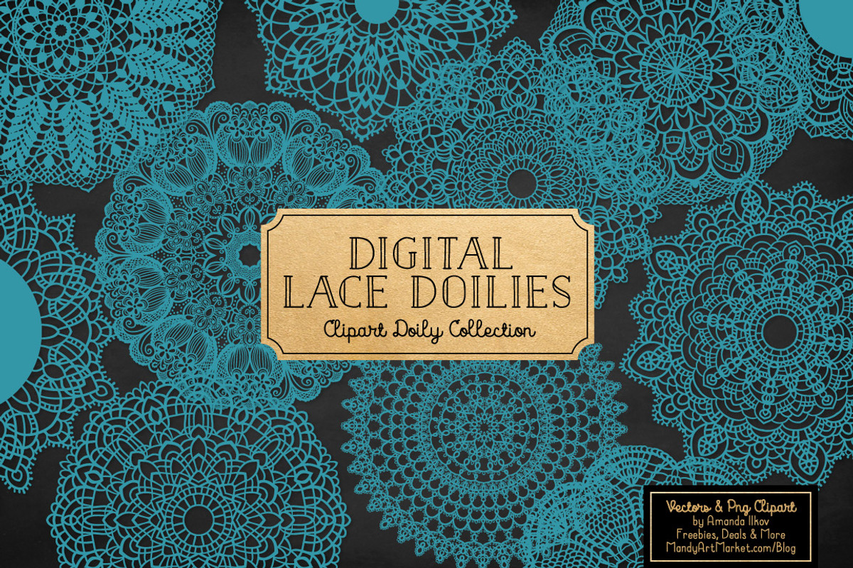 Vintage Blue Lace Doilies Clipart, an Illustration by Amanda Ilkov (Photo 2 of 4)