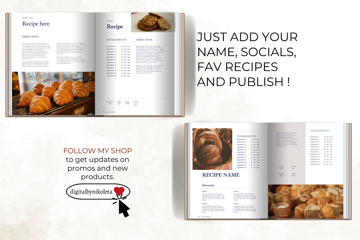 Blue Recipe Pages Canva Template, a Presentation Template by Digital By Nikoleta (Photo 5 of 16)