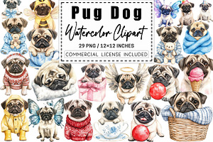 Cute Watercolor Pug Dog PNG, a Graphic by CitraGraphics