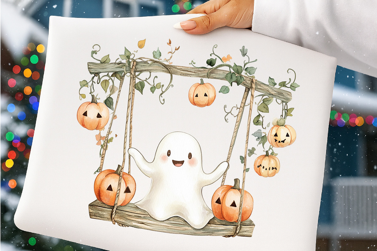 Watercolor Halloween Ghost Clipart, a Transportation Illustration by SinaCreation (Photo 5 of 9)
