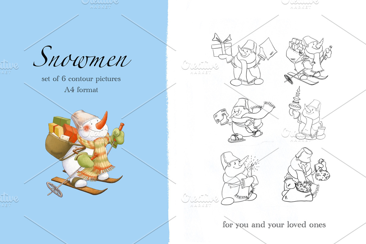 Winter Snowmen Coloring Pages, an Illustration by sheincar (Photo 1 of 2)