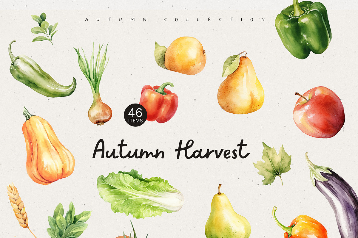 Farmhouse Harvest Watercolor Set, a Seasonal Illustration by Sunshine Art (Photo 6 of 10)