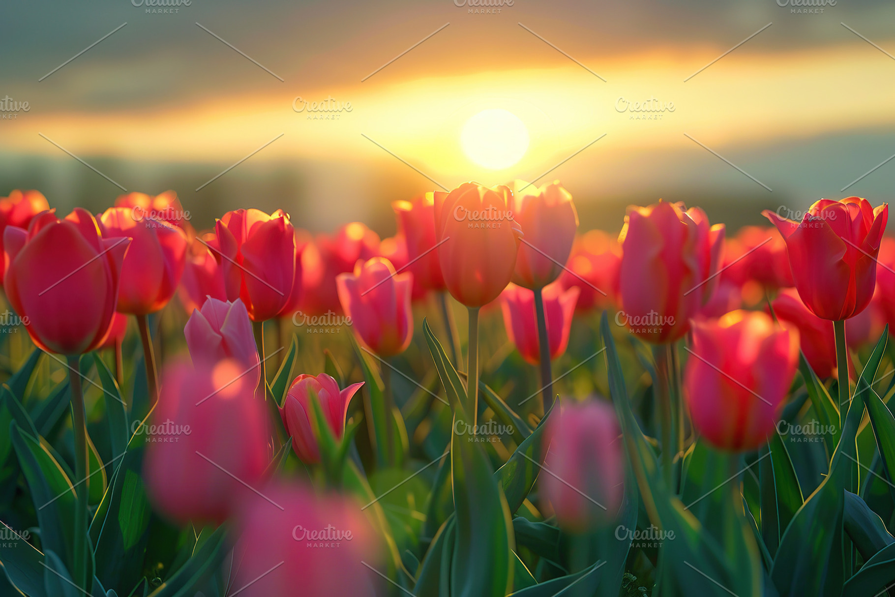 Sunrise over tulip field, a Photo by AlyaAnd